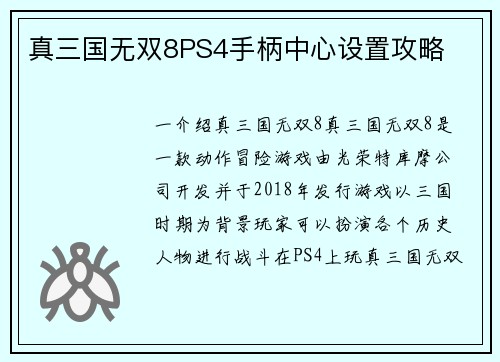 真三国无双8PS4手柄中心设置攻略